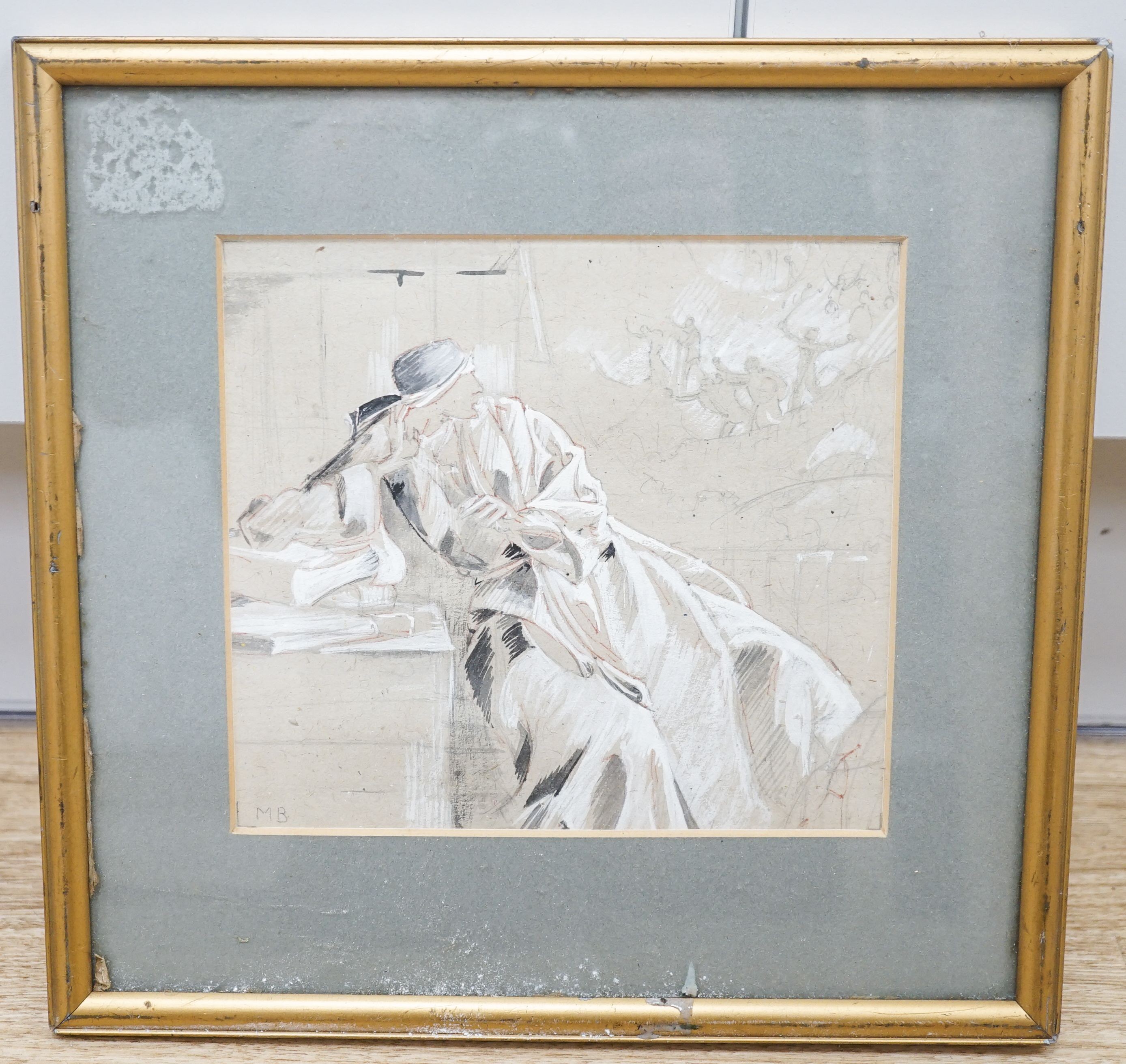 Maud Beddington (fl.1895-1922), watercolour and pencil, 'Study for a decorative design', Exhibition label verso, 16 x 18cm